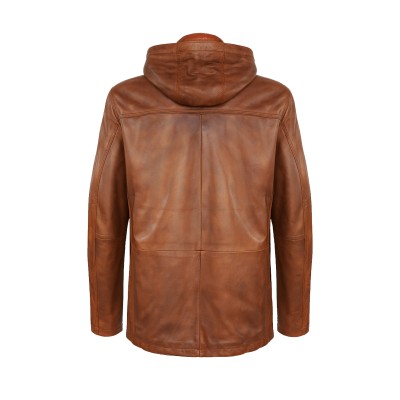Leather parka with removable hood MASERTO