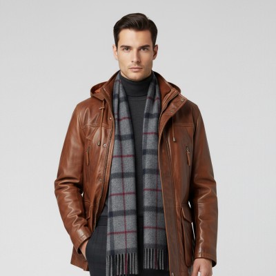 Leather parka with removable hood MASERTO