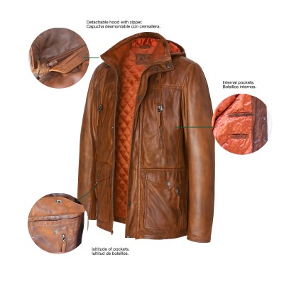 Leather parka with removable hood MASERTO