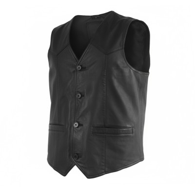 Leather vest with pockets and button closure