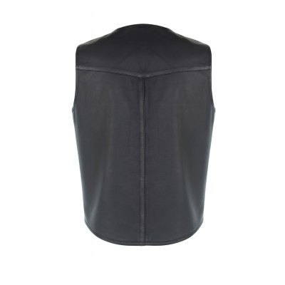 Leather vest with pockets and button closure
