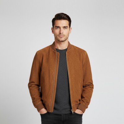 Suede jacket with pockets and mandarin collar SOJUO