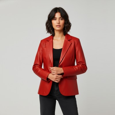 Elegant style buttoned leather blazer