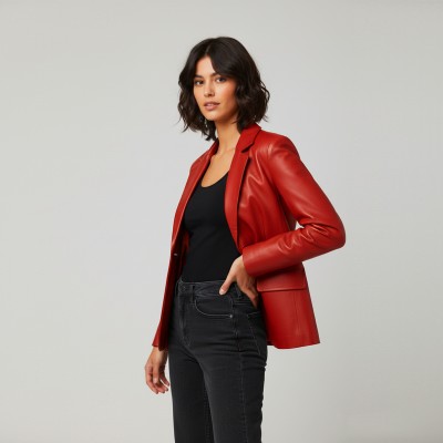Elegant style buttoned leather blazer