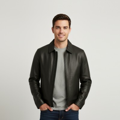 Leather jacket with classic collar JUTE