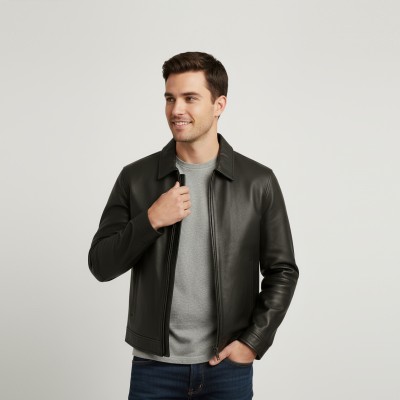 Leather jacket with classic collar JUTE