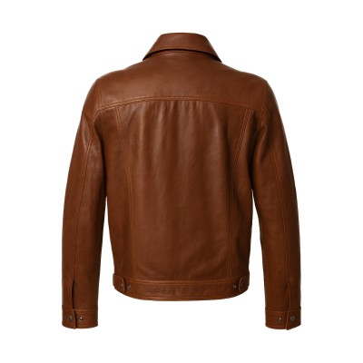 Leather jacket in jeans style with classic collar and snap buttons