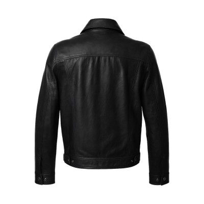 Leather jacket in jeans style with classic collar and snap buttons