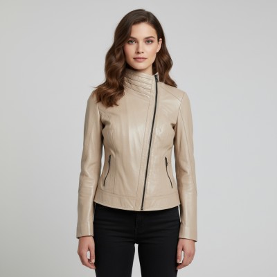 FOSTE Diagonal Zip Leather Jacket