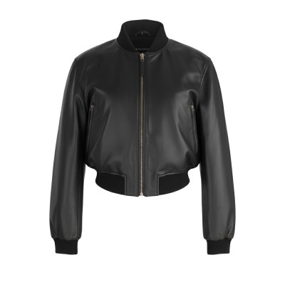 Short leather bomber jacket with zipper MITES model