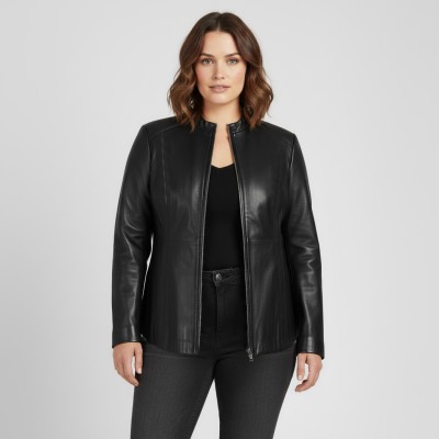 Leather jacket with zipper Plus sizes - ODISEY