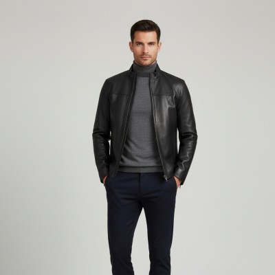 Leather jacket with zipper model PANPET