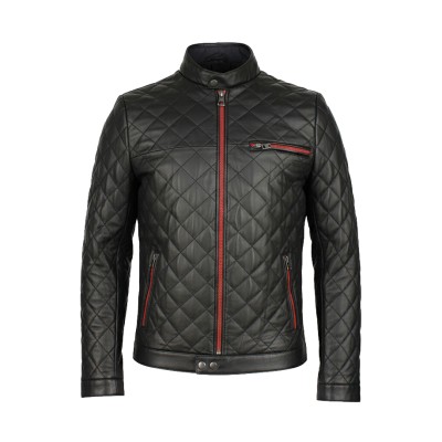 Quilted leather jacket with red detail