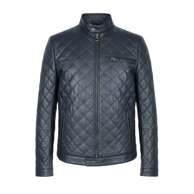 Quilted leather jacket with red detail