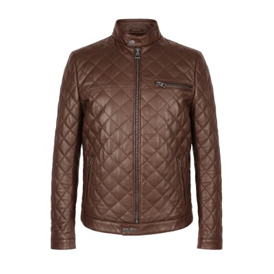 Quilted leather jacket with red detail