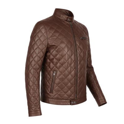 Quilted leather jacket with red detail
