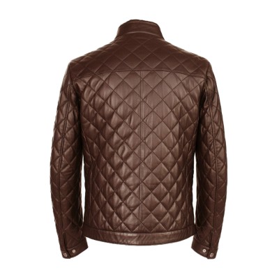 Quilted leather jacket with red detail
