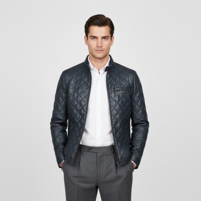 Quilted leather jacket with red detail