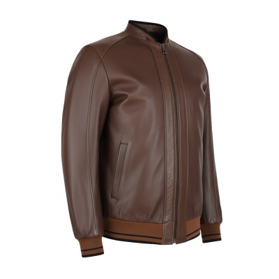 Leather jacket with textile lines detail COTA