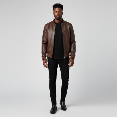 Leather jacket with textile lines detail COTA