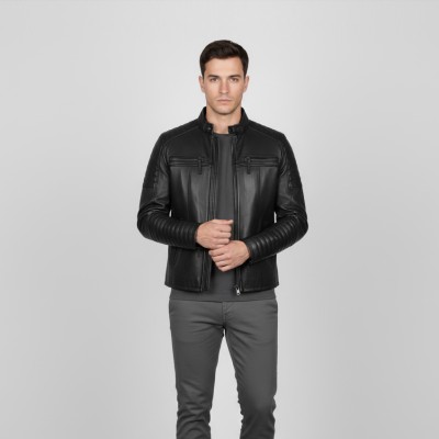Leather jacket with embossed detail NAVAR model
