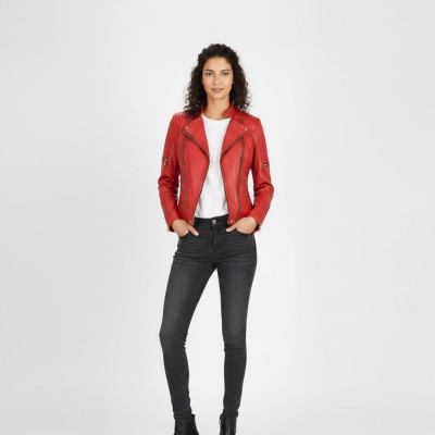 Multi-position leather jacket with double zipper