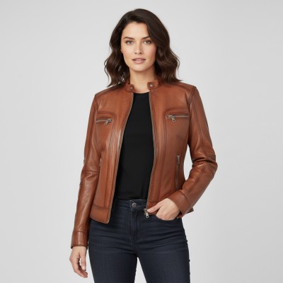 Leather jacket with zipper BISTRE