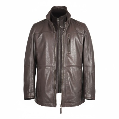Leather jacket with removable double zipper BERGE