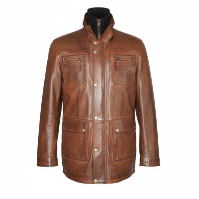 Leather jacket with removable double zipper MESSY