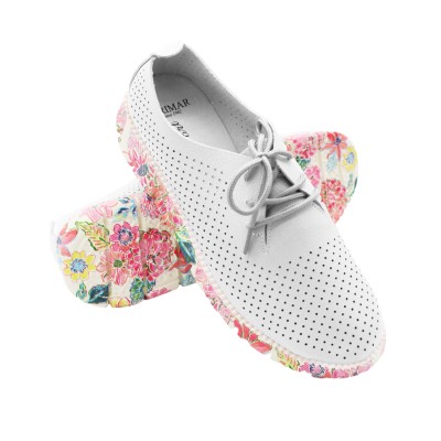 Perforated leather sneakers with flower-pattern sole