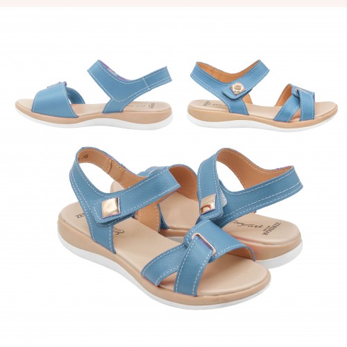 Flat leather sandals with velcro model BOBBE