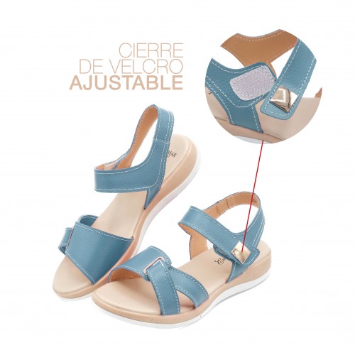 Flat leather sandals with velcro model BOBBE