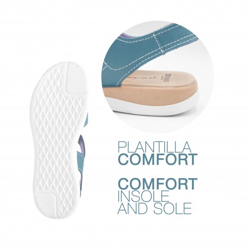 Flat leather sandals with velcro model BOBBE