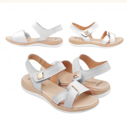 Flat leather sandals with velcro model BOBBE