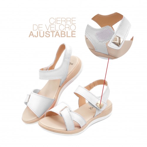 Flat leather sandals with velcro model BOBBE