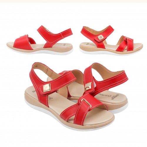 Flat leather sandals with velcro model BOBBE