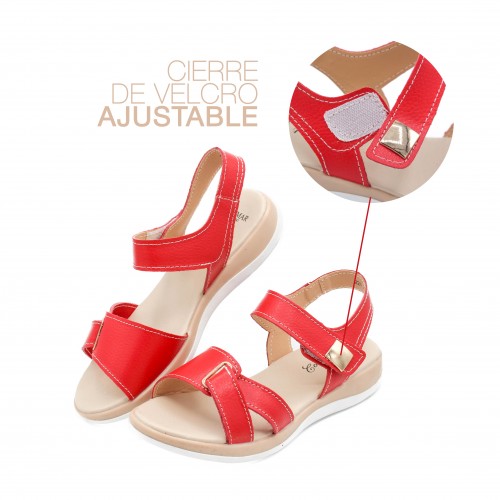 Flat leather sandals with velcro model BOBBE