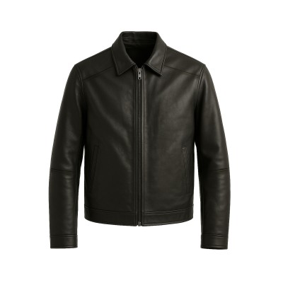 Leather jacket with classic collar JUTE