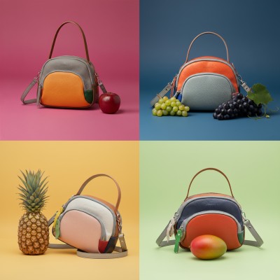 Leather handbag with double handles 18x16x8 cm FRUITS