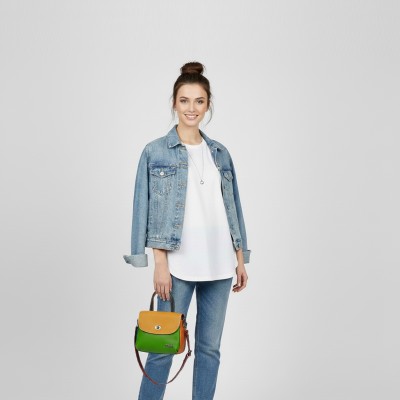 Double-handled leather handbag 19x15x7 cm DESTINY