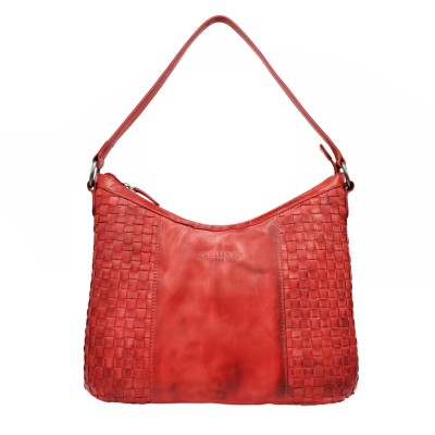 Braided leather shoulder bag 30x26x7 cm TRAMA