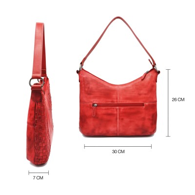 Braided leather shoulder bag 30x26x7 cm TRAMA