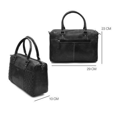 Braided leather handbag with double handles 23x29x10 cm TRAMA II