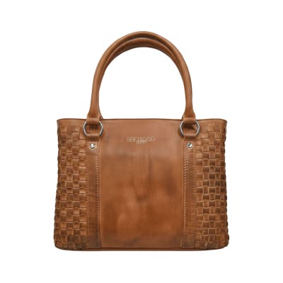 Braided leather handbag with double handles 23x29x10 cm TRAMA III