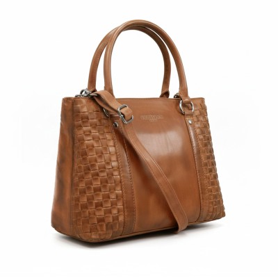 Braided leather handbag with double handles 23x29x10 cm TRAMA III