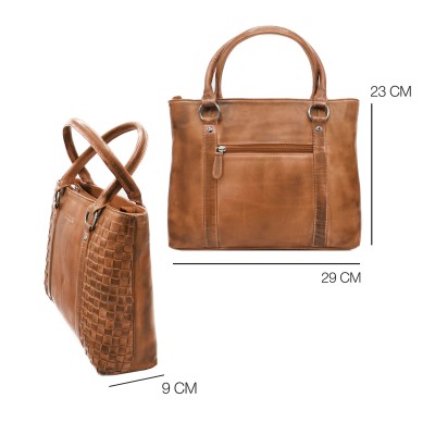 Braided leather handbag with double handles 23x29x10 cm TRAMA III