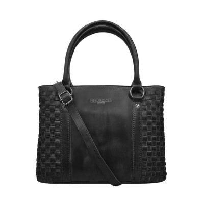 Braided leather handbag with double handles 23x29x10 cm TRAMA III