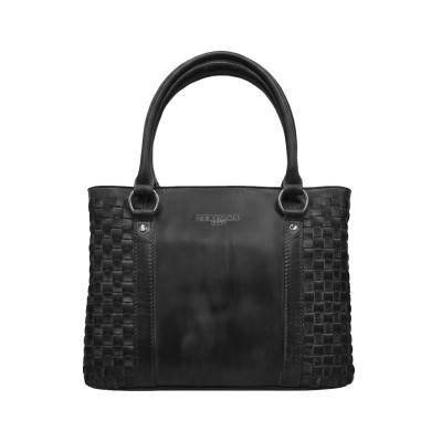 Braided leather handbag with double handles 23x29x10 cm TRAMA III