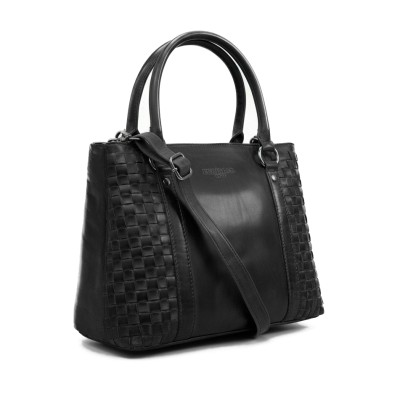 Braided leather handbag with double handles 23x29x10 cm TRAMA III