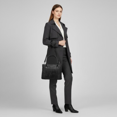 Braided leather handbag with double handles 23x29x10 cm TRAMA III